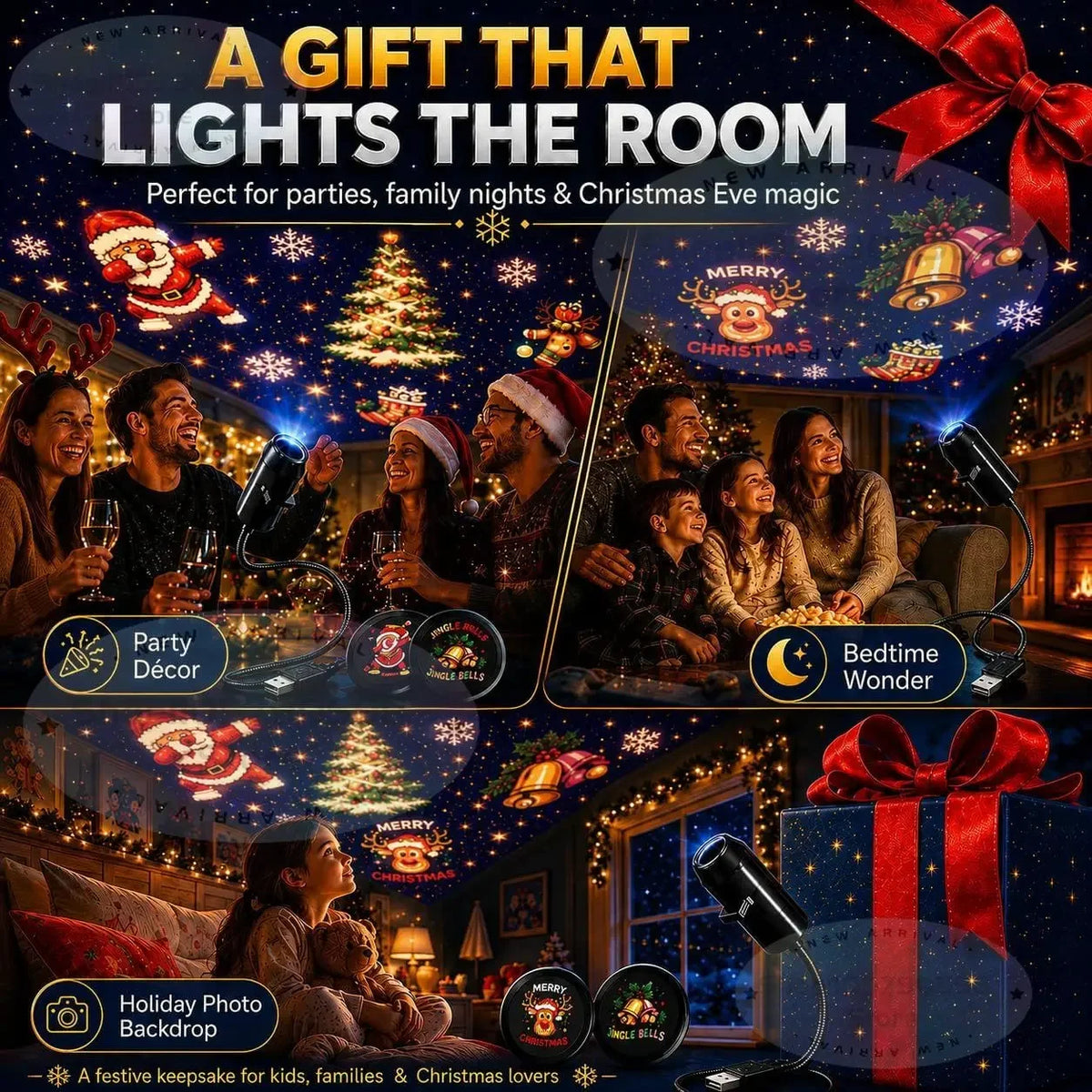 2026 Christmas Projector Lights USB Plug & Play Holiday Indoor HD Night Light,Christmas Tree Design,Christmas Decor Gift