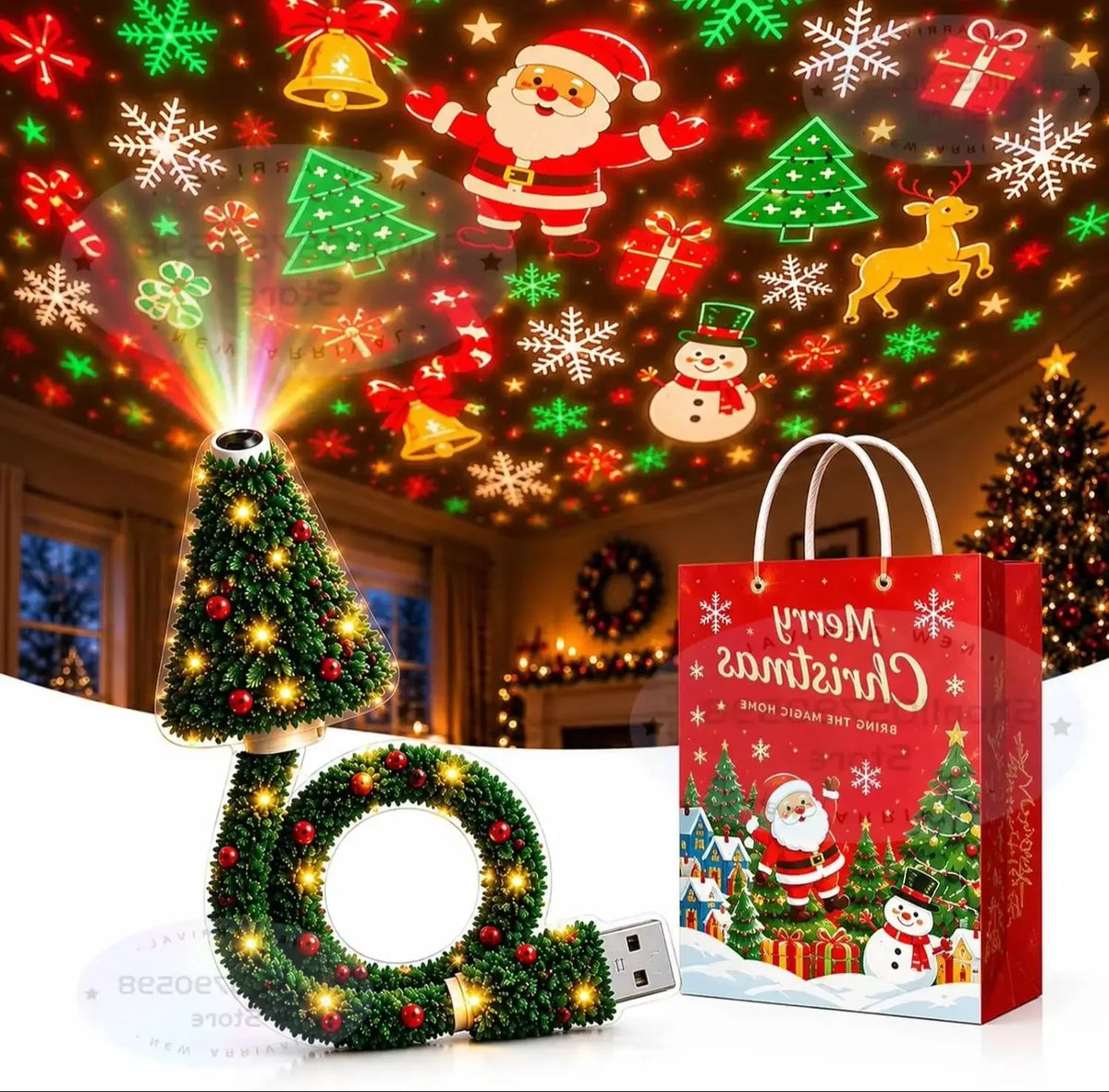 2026 Christmas Projector Lights USB Plug & Play Holiday Indoor HD Night Light,Christmas Tree Design,Christmas Decor Gift